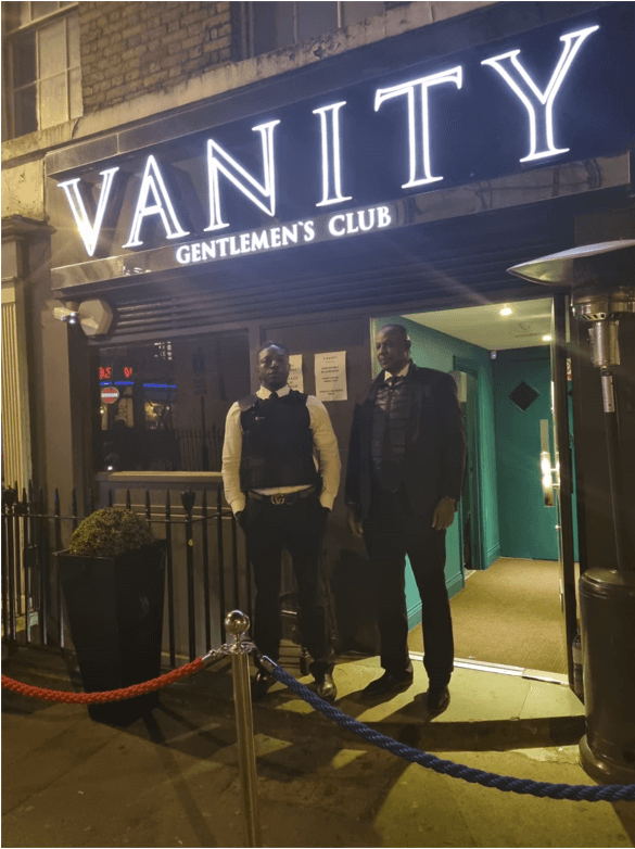 security service at vanity nightclub and bar in london